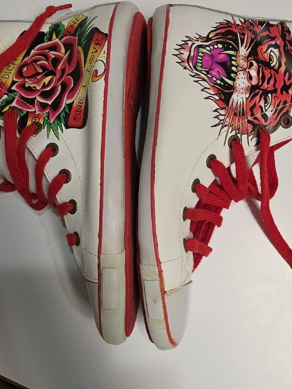 Vintage Ed Hardy Christian Audigier High-Top Leather Sneakers–Tiger & Rose Size9